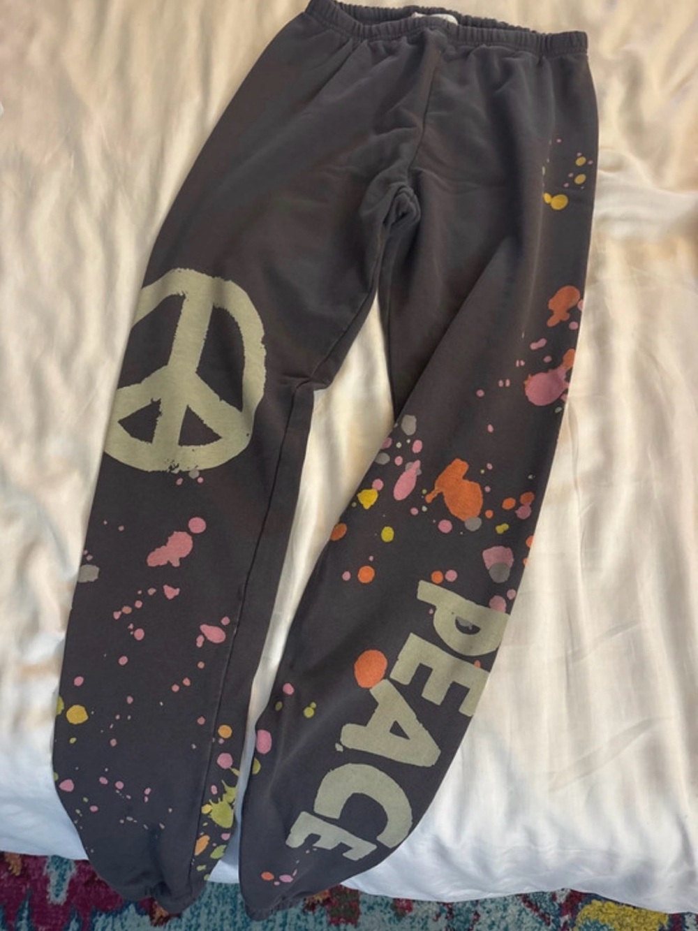 NATURAL LIFE Black Joggers with 'PEACE' Graphic and Paint-Splash Accents